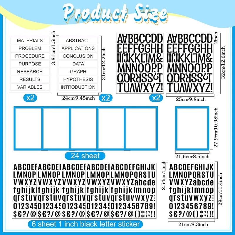 PerKoop 36 Sheets Science Fair Board Poster Boards Supplies 24 Self Adhesive Presentation Subtitles 4 Science Fair Project Titles 8 Personalized Letter Sticker for Classroom(Blue) - Image 2